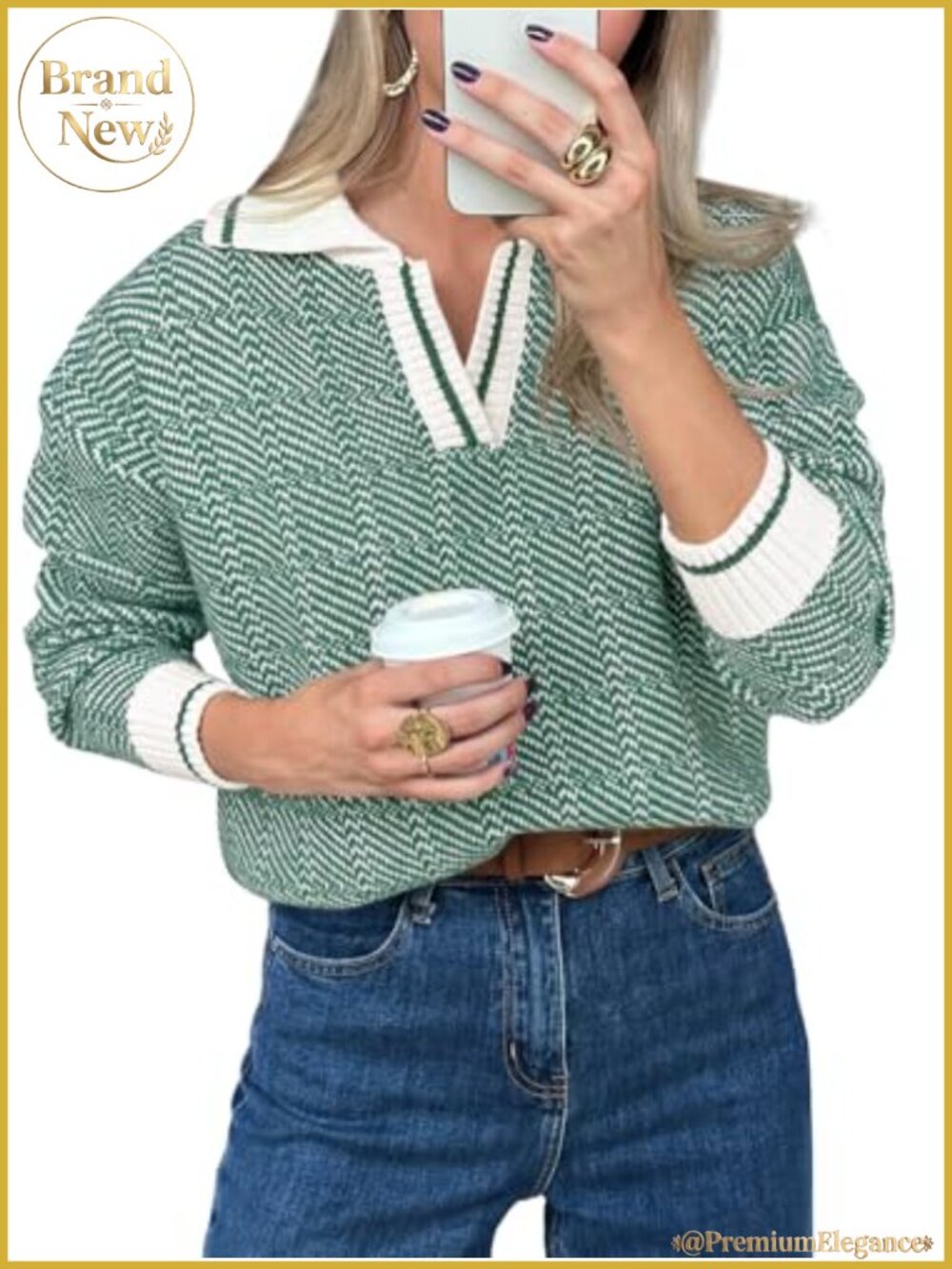 Women's Chunky Knit V-Neck Pullover Sweater Long Sleeve Color Block Fall Winter